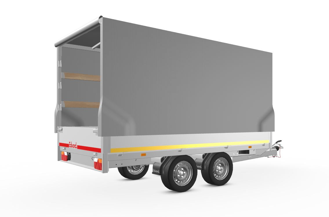 Plateauwagen huif Eduard aanhanger met Huif Trailer 311x160 | 2000kg | EDH007 rechtsachter open